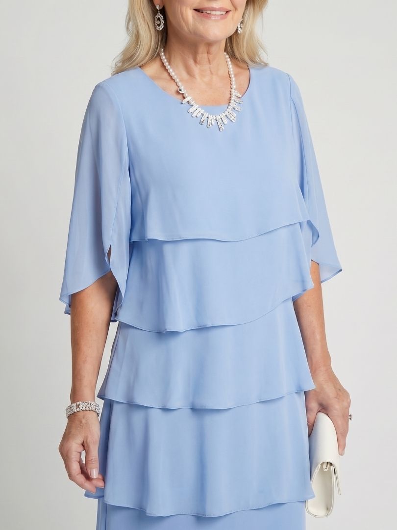 Cassia | Women's Midi Dress with Tiered Flutter Sleeves