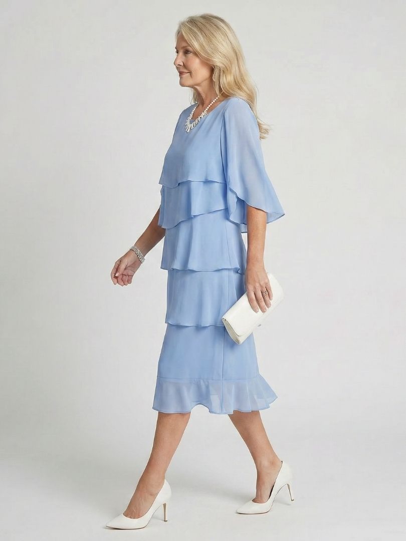 Cassia | Women's Midi Dress with Tiered Flutter Sleeves