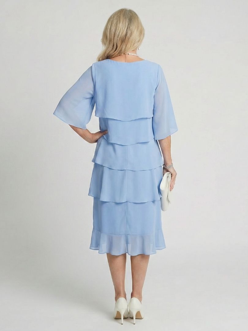 Cassia | Women's Midi Dress with Tiered Flutter Sleeves