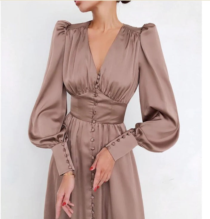 Catalina | Women's Long Sleeve V-Neck Midi Dress