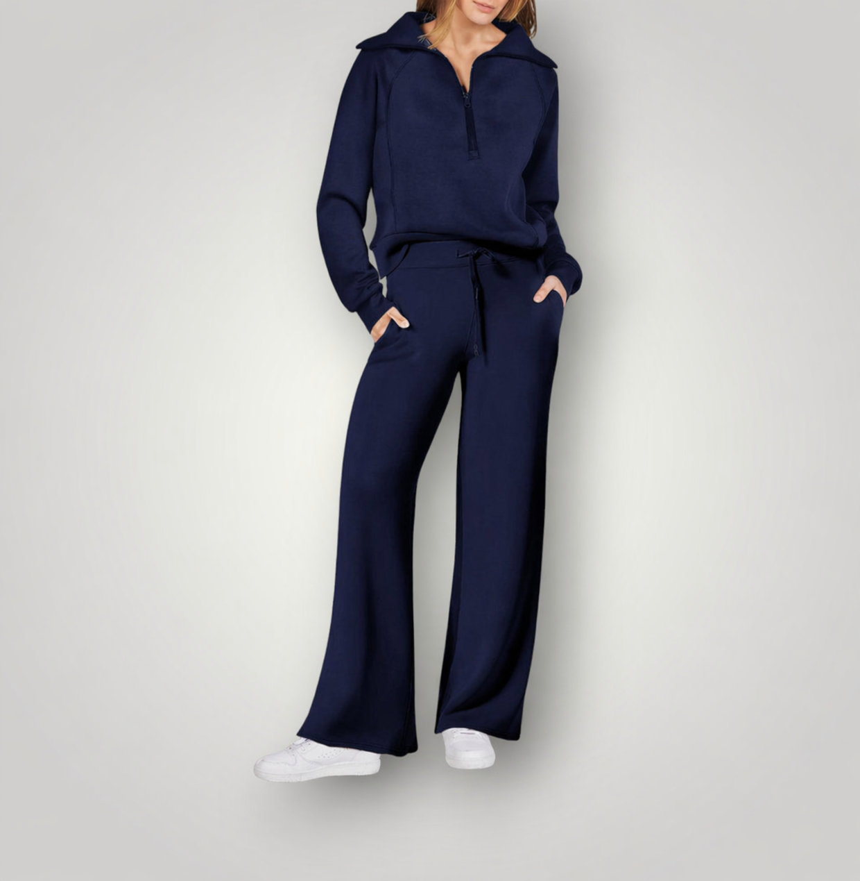 Luna | Women's Cozy Loungewear Set: Half-Zip Sweatshirt & Wide-Leg Pants