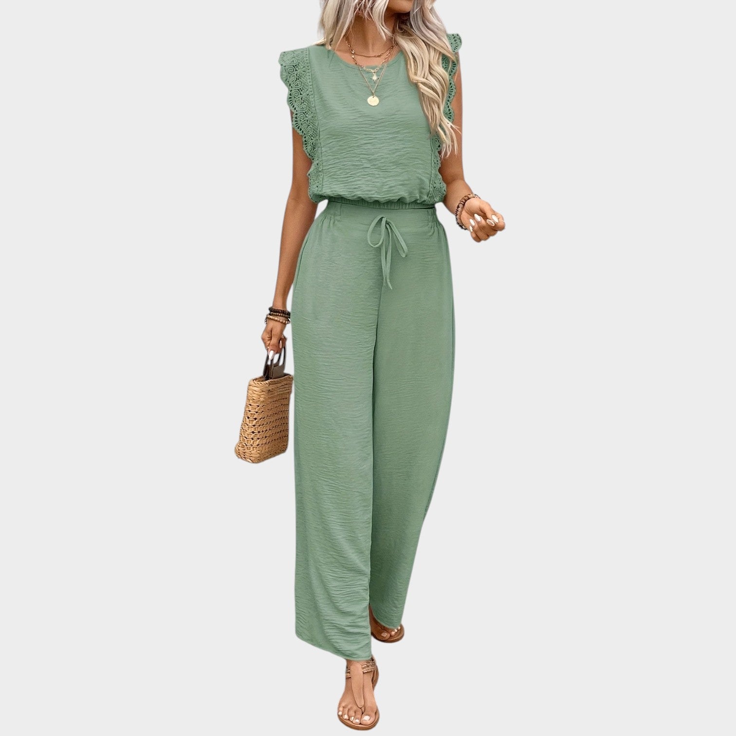 Ruffle Wide Leg Pants Set