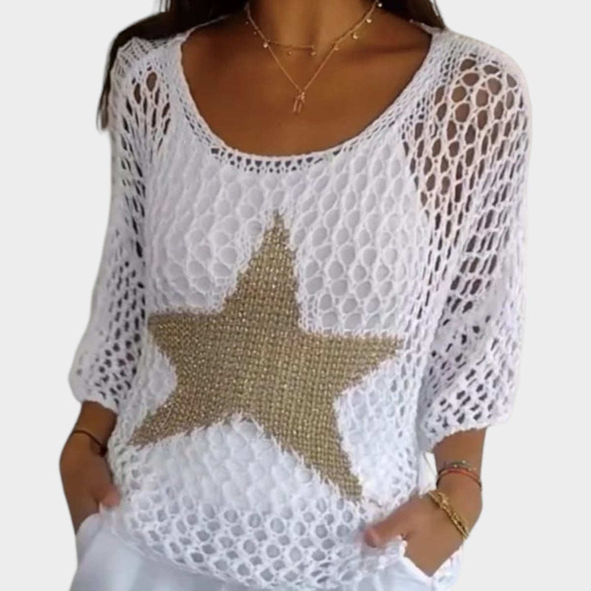 Women's Crochet Top Knit Long Sleeve