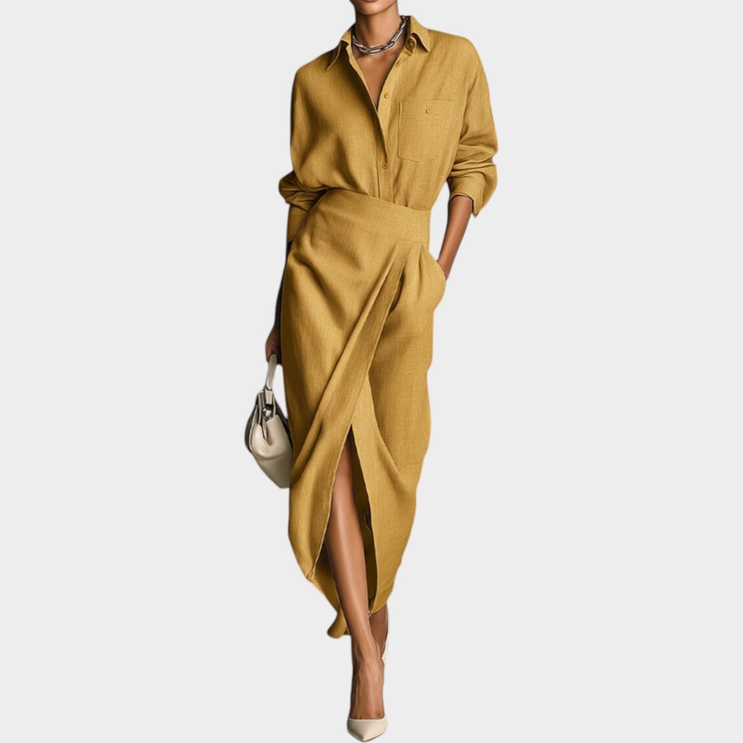 Tailored Wrap Midi Shirt Dress