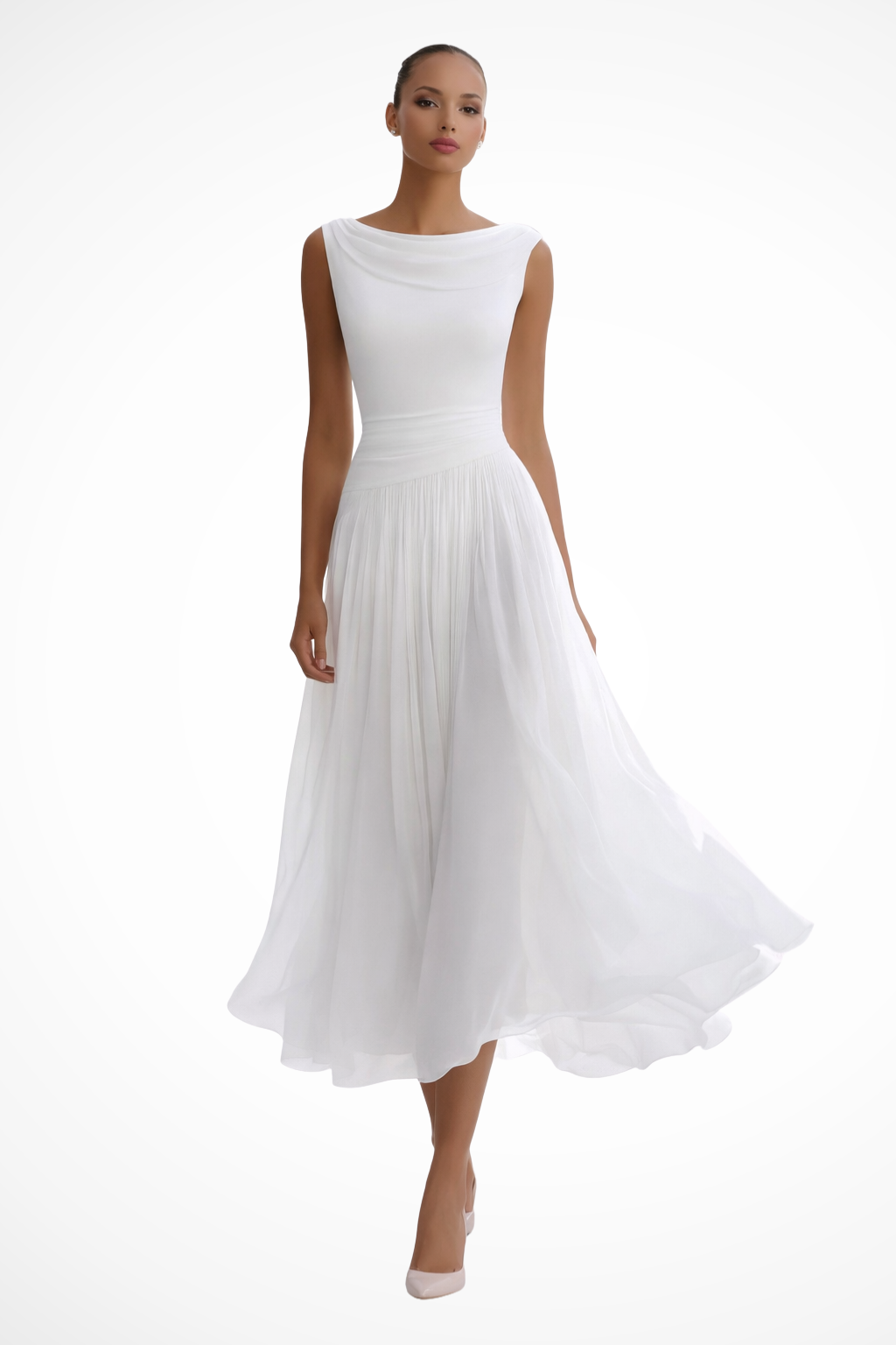 Celeste | Women's Midi Dress with Sleeveless Pleated Design