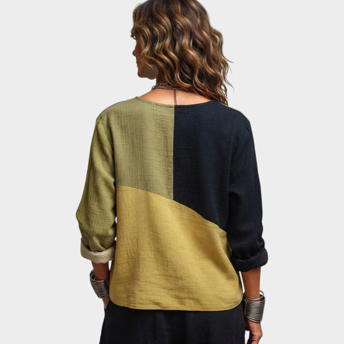 Women’s Asymmetric Colourblock Top with Diagonal Button Front