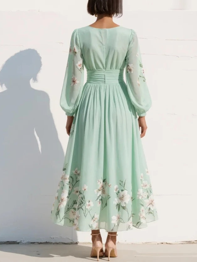 Clementina | Women's Floral V-Neck Midi Dress" can be rewritten as:

"Clementina | Women's Midi Dress with Floral V-Neck Design