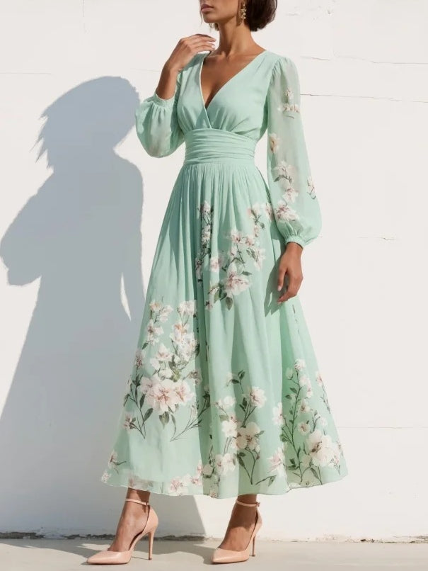 Clementina | Women's Floral V-Neck Midi Dress" can be rewritten as:

"Clementina | Women's Midi Dress with Floral V-Neck Design