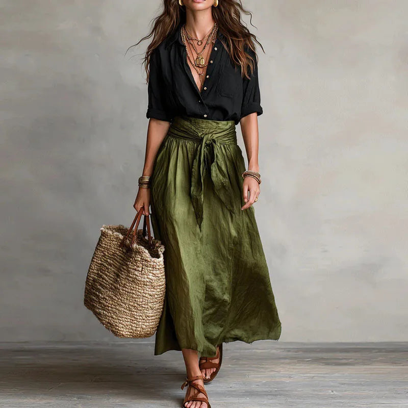 Clementine | Women's Midi Skirt Set with Button-Down Top