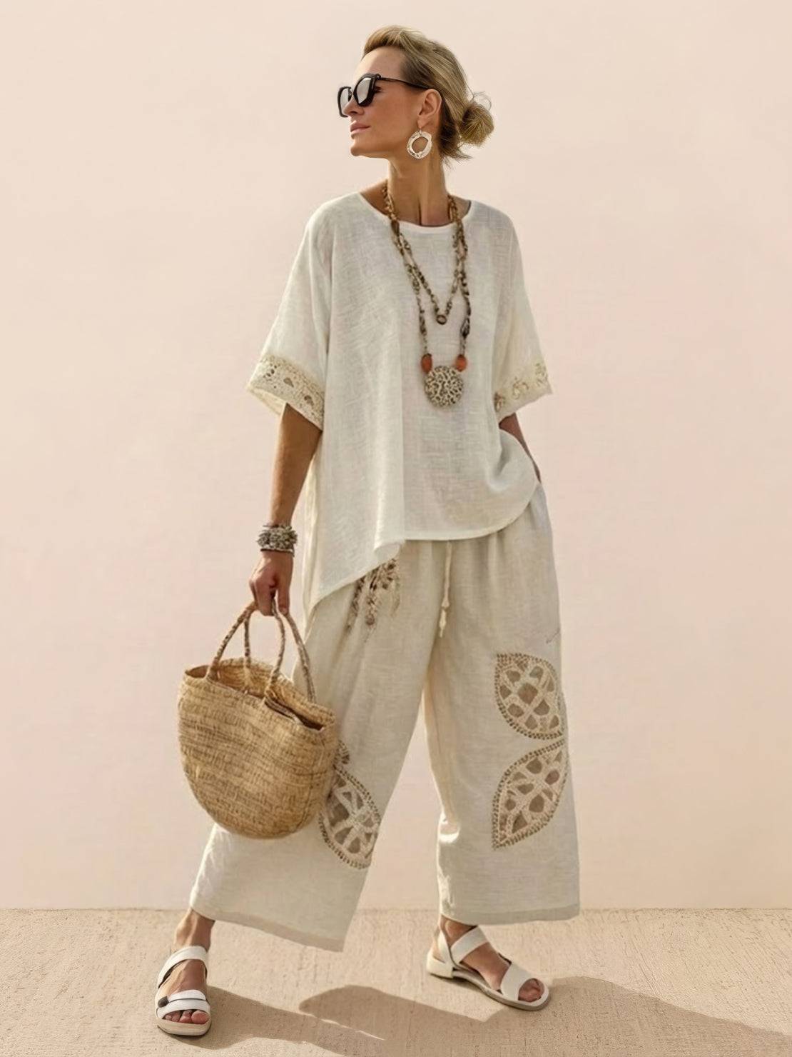 Paloma | Women's Striped Wide-Leg Pants and Tee Set - Casual Two-Piece Outfit