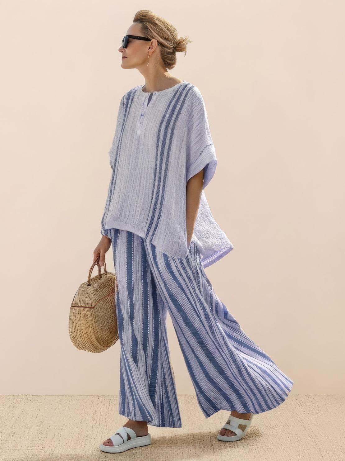 Paloma | Women's Striped Wide-Leg Pants and Tee Set for Casual Wear