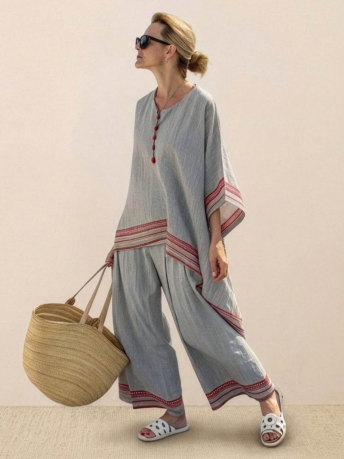 Paloma | Women's Striped Wide-Leg Pants and Tee Set - Casual Two-Piece Outfit