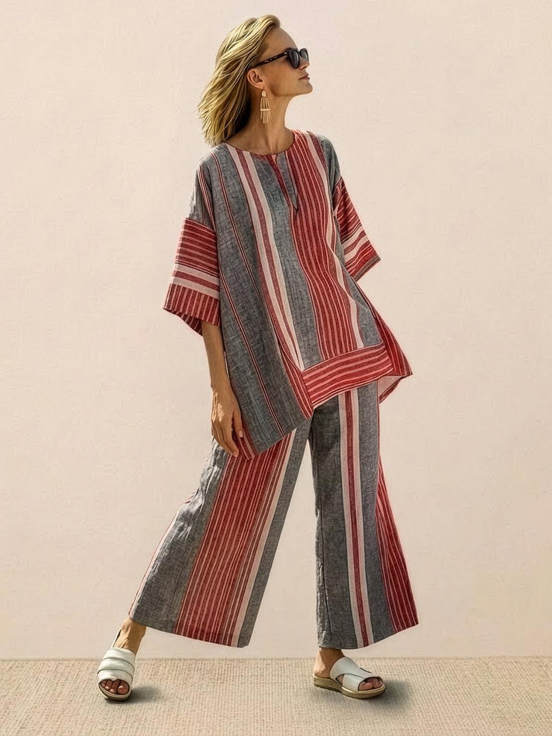Paloma | Women's Striped Wide-Leg Pants and Tee Set for Casual Wear