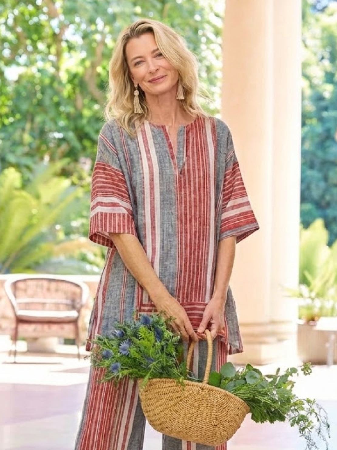 Paloma | Women's Striped Wide-Leg Pants and Tee Set - Casual Two-Piece Outfit