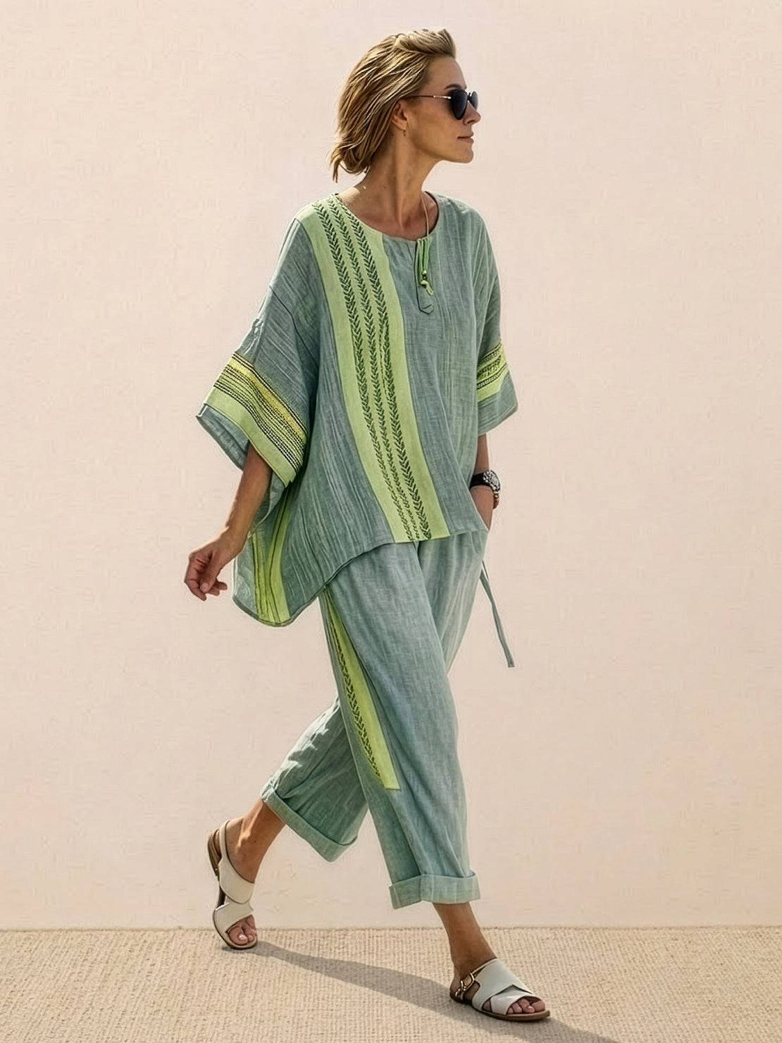 Paloma | Women's Striped Wide-Leg Pants and Tee Set for Casual Wear