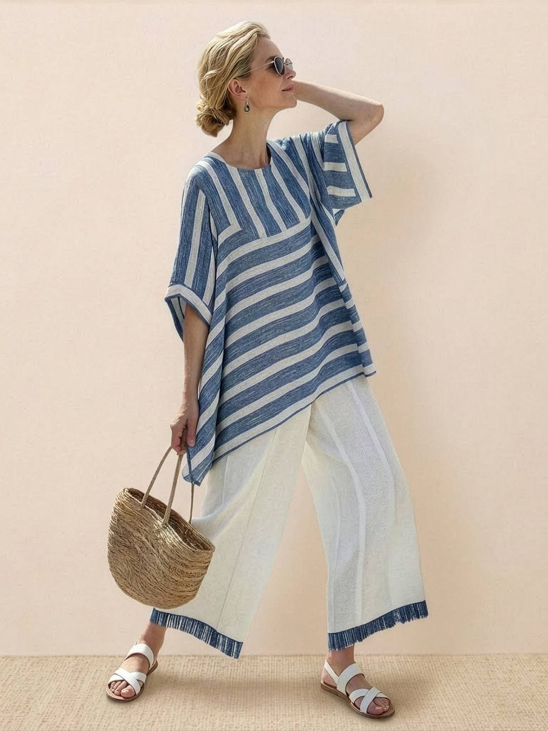 Paloma | Women's Striped Wide-Leg Pants and Tee Set for Casual Wear