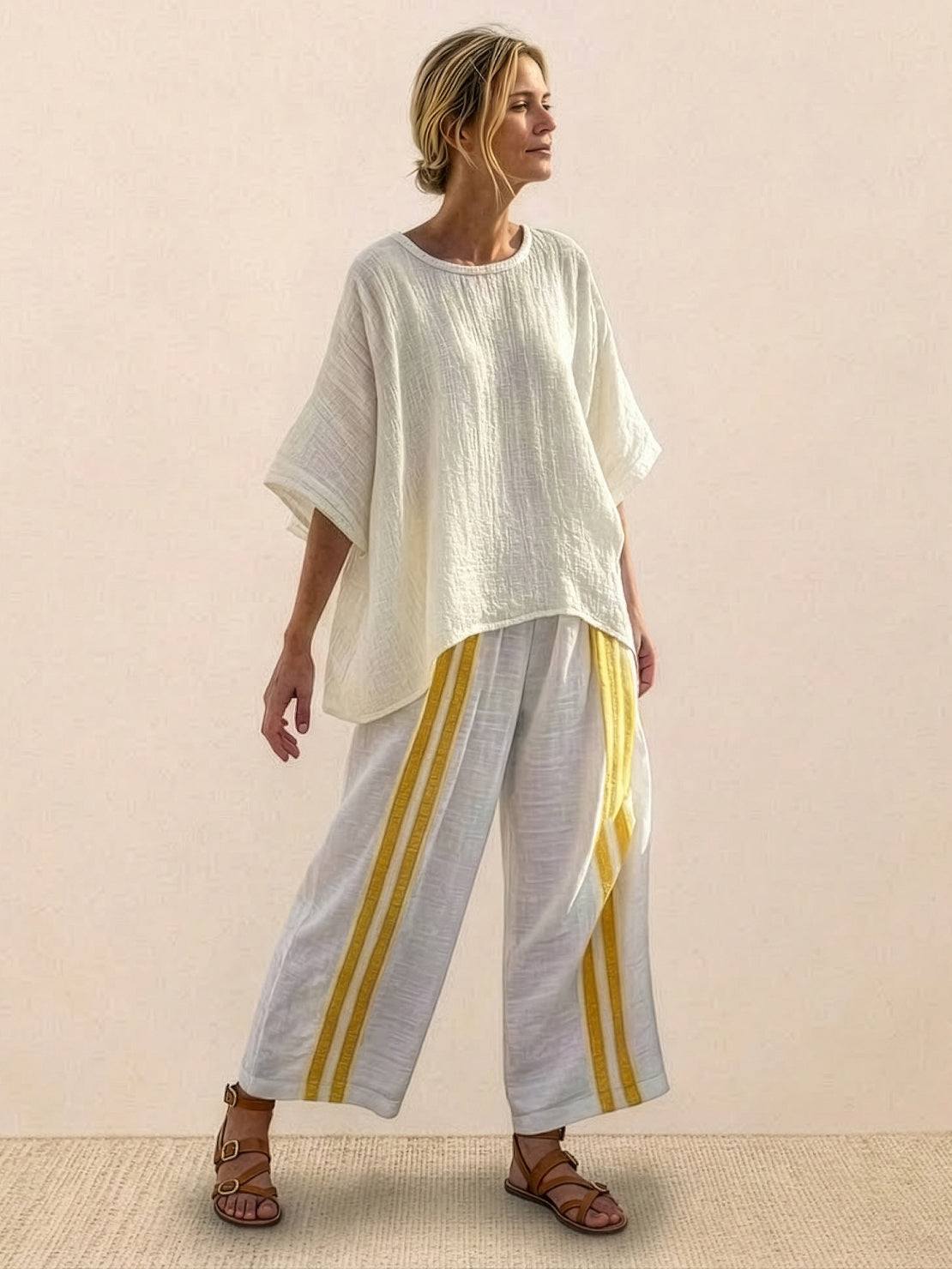 Paloma | Women's Striped Wide-Leg Pants and Tee Set for Casual Wear