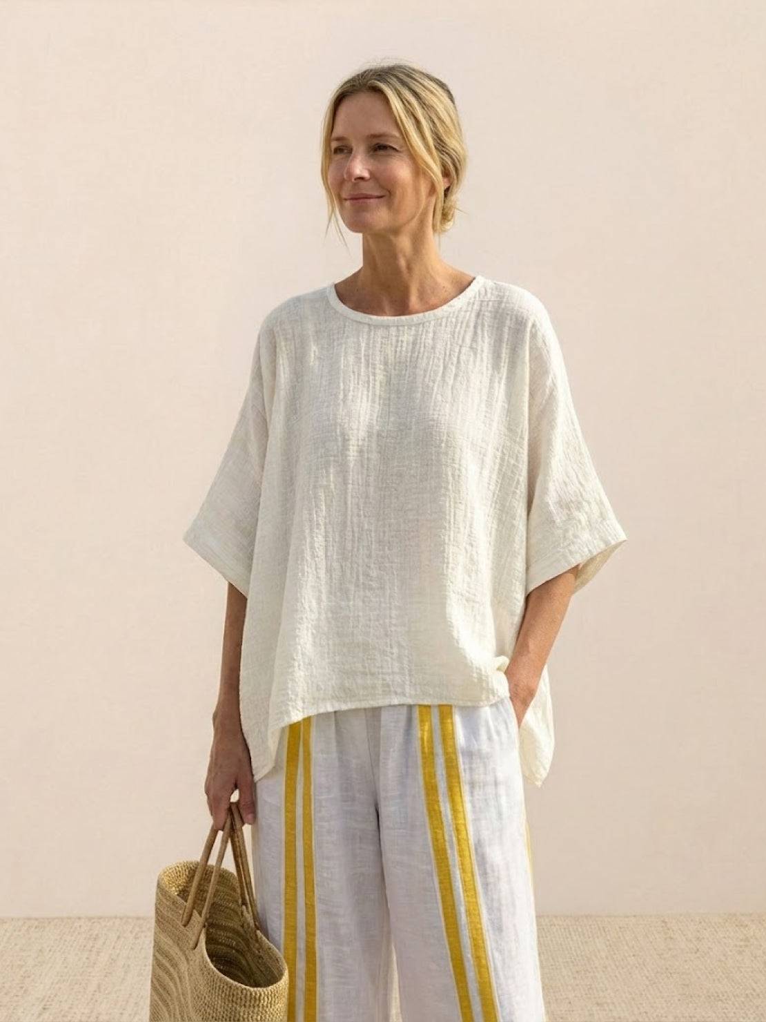 Paloma | Women's Striped Wide-Leg Pants and Tee Set - Casual Two-Piece Outfit