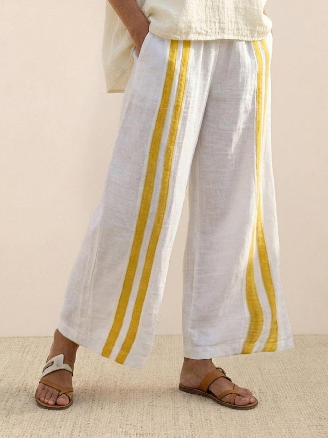 Paloma | Women's Striped Wide-Leg Pants and Tee Set - Casual Two-Piece Outfit