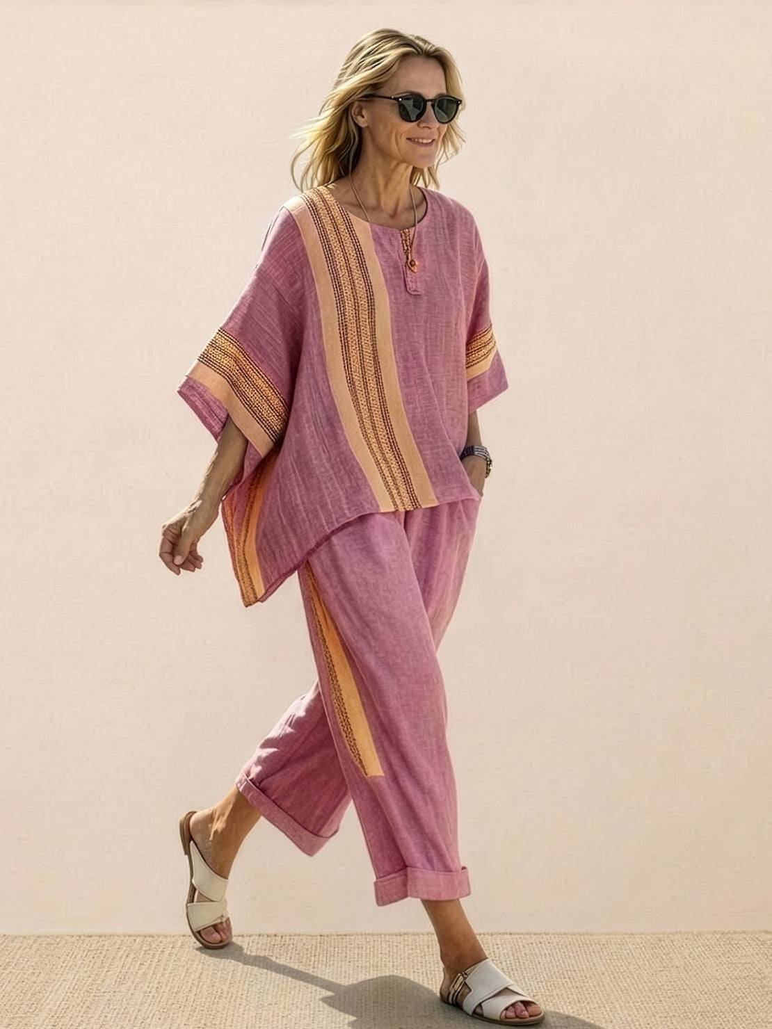 Paloma | Women's Striped Wide-Leg Pants and Tee Set for Casual Wear