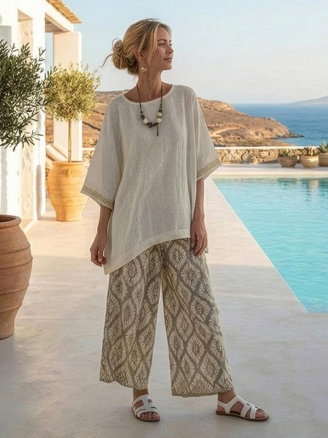 Paloma | Women's Striped Wide-Leg Pants and Tee Set - Casual Two-Piece Outfit