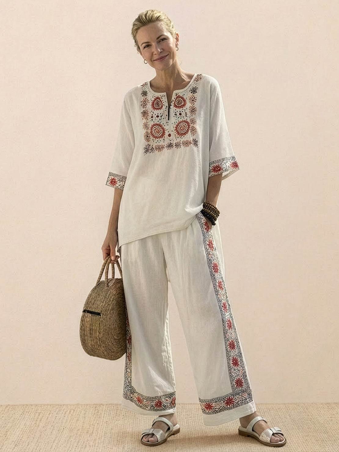 Paloma | Women's Striped Wide-Leg Pants and Tee Set - Casual Two-Piece Outfit