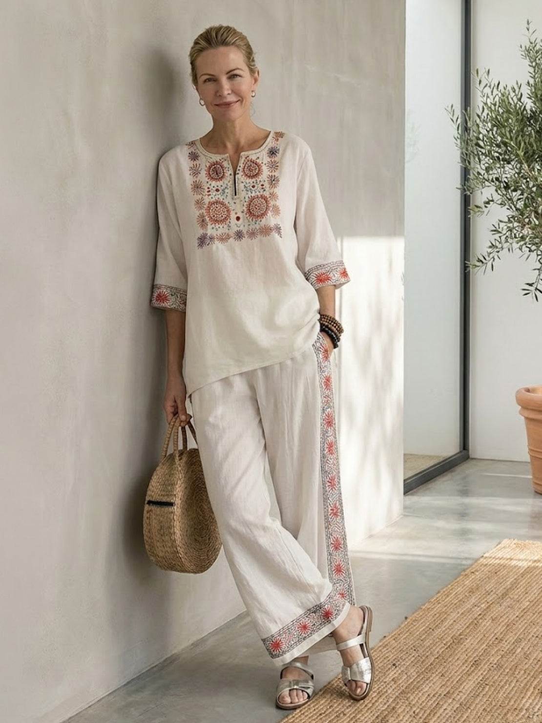 Paloma | Women's Striped Wide-Leg Pants and Tee Set - Casual Two-Piece Outfit