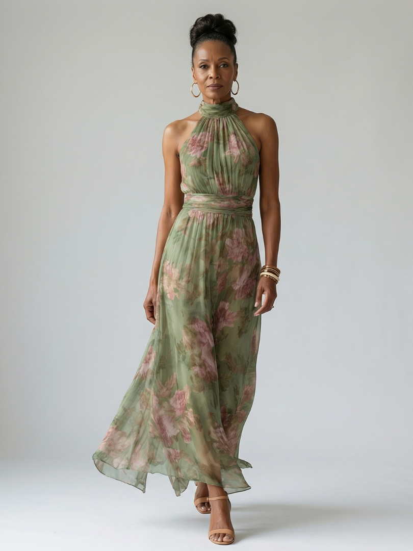 Colette | Women's Floral Print Halter Midi Dress