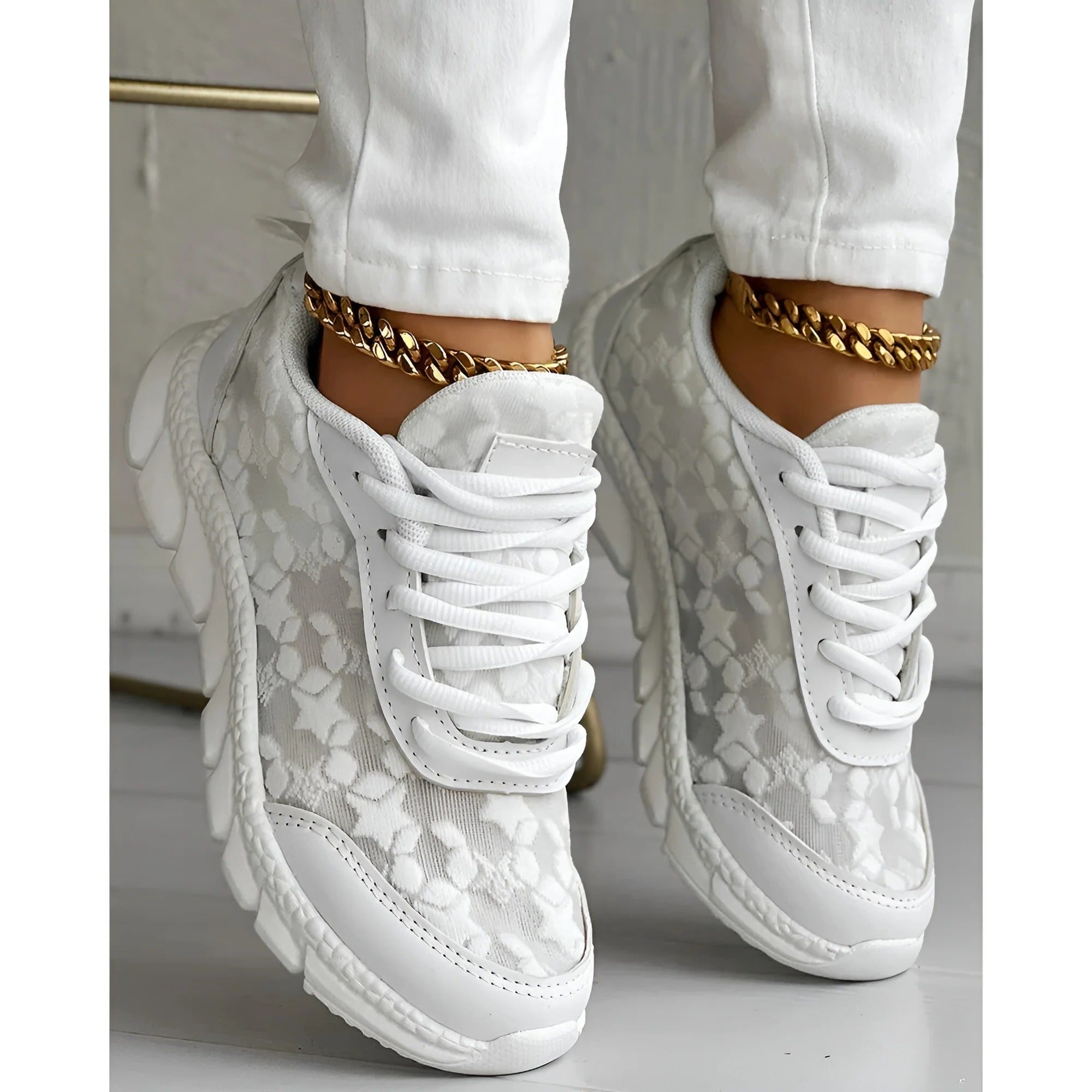 Cora | Women's Textured White Platform Sneakers