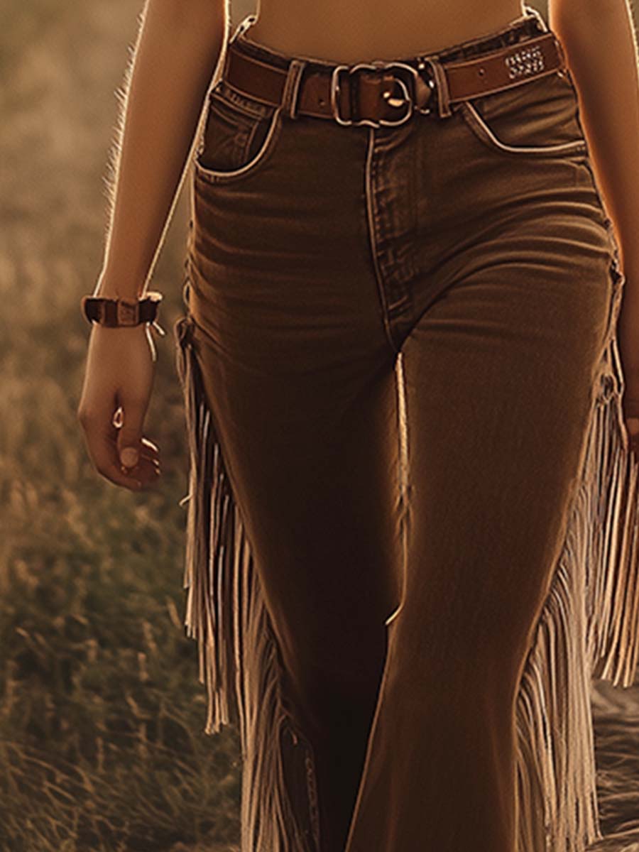 Cordelia Women's Fringe Flare Western Jeans - Wait
