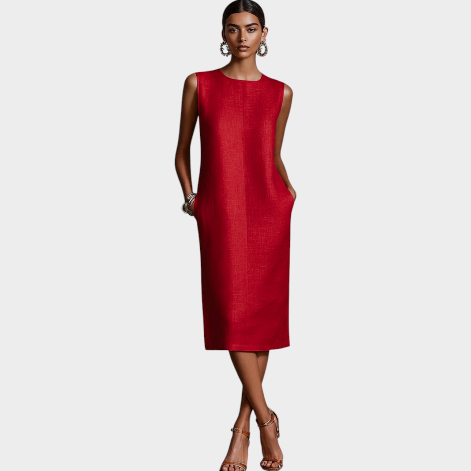 Sleeveless Linen Formal Midi Dress