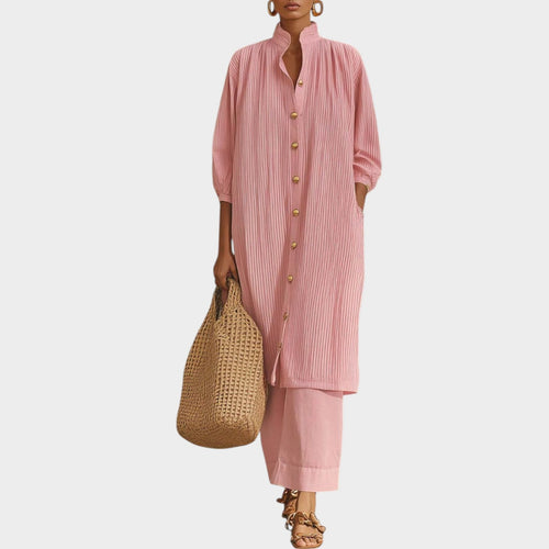Women's Matching Set Linen Button‑Down and Wide‑Leg Pants Set