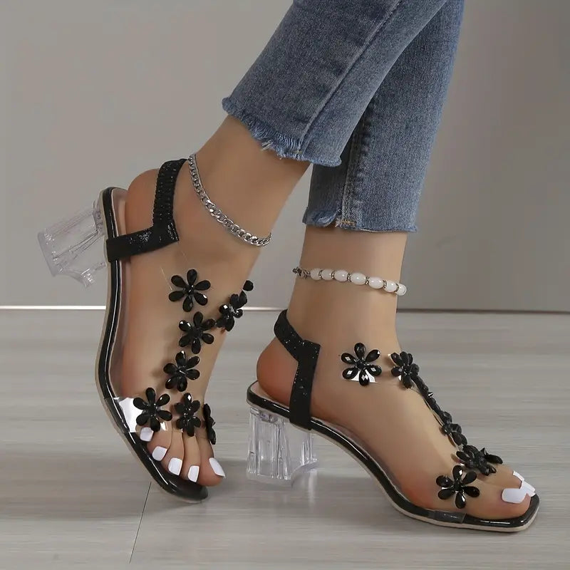 Serene | Women's Block Heel Sandals with Rhinestone Accents