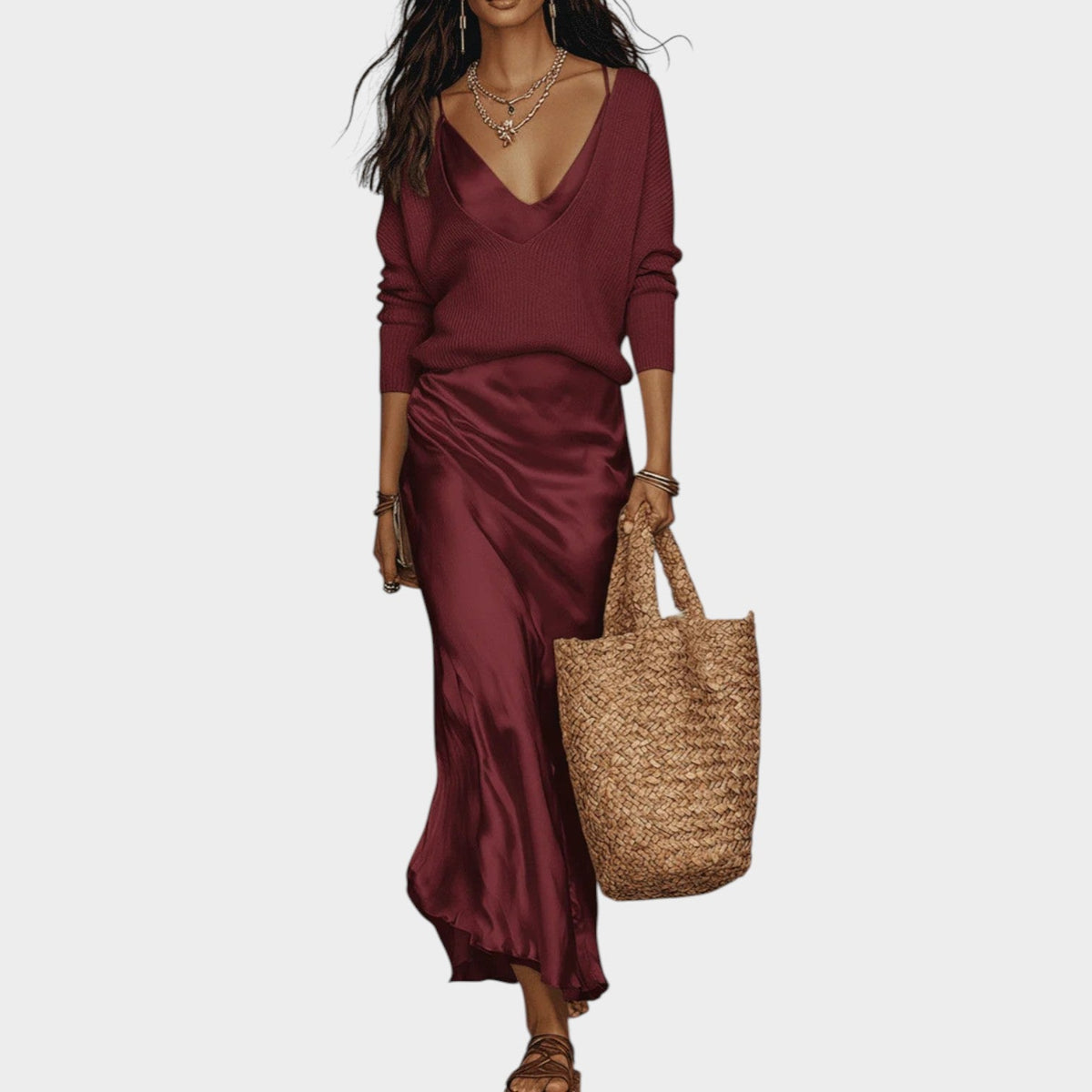 Women's Knit Satin Two Piece Matching Set