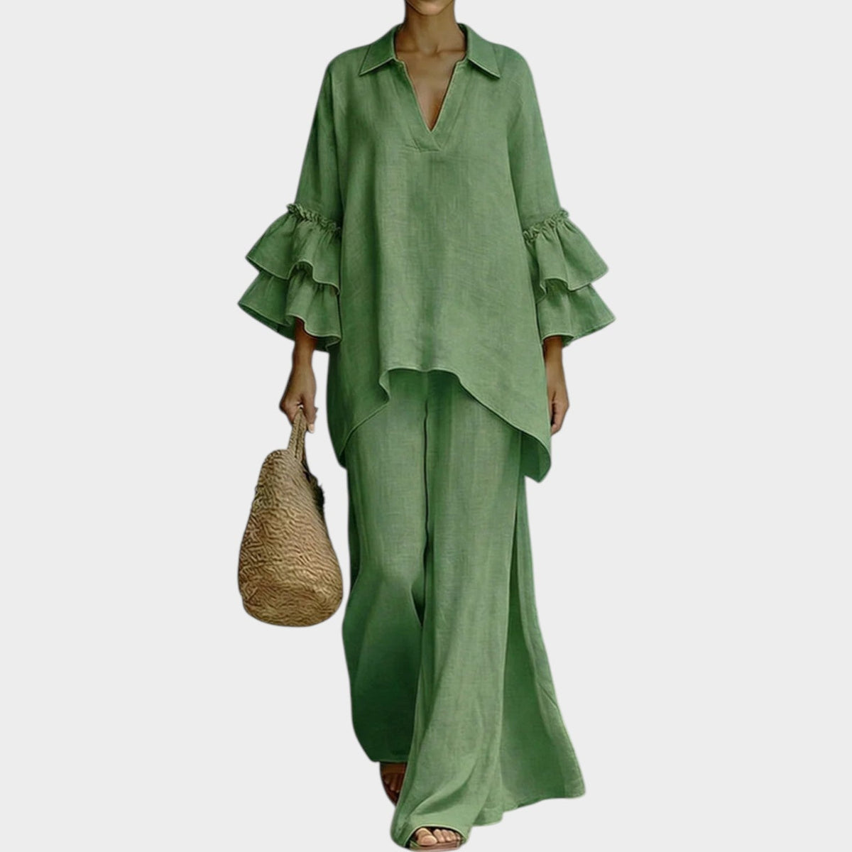 Women's Ruffle Sleeve Two Piece Matching Set