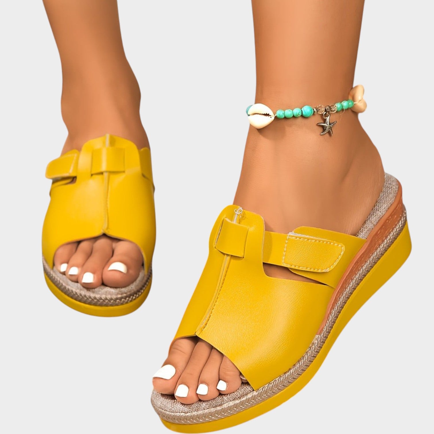 Open Toe Leather Wedge Sandals