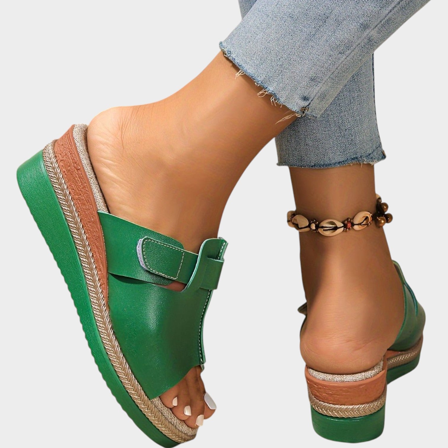 Open Toe Leather Wedge Sandals