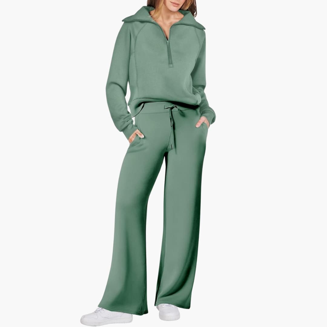 Daphne | Women's Wide Leg Lounge Set with Half Zip