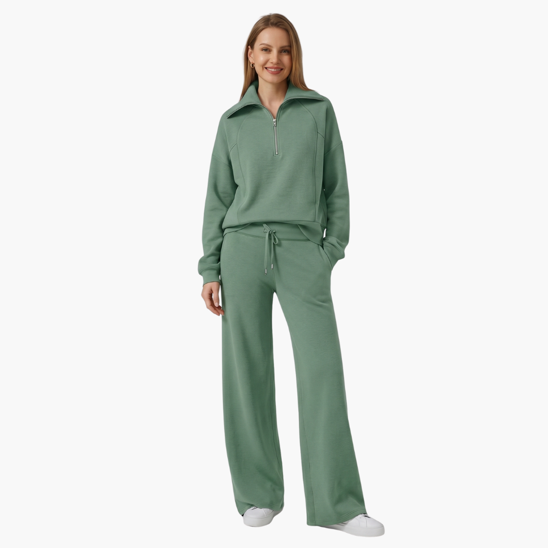 Daphne | Women's Wide Leg Lounge Set with Half Zip