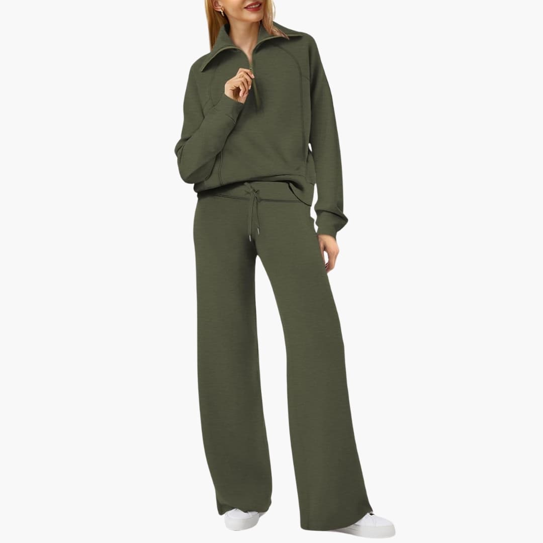 Daphne | Women's Wide Leg Lounge Set with Half Zip