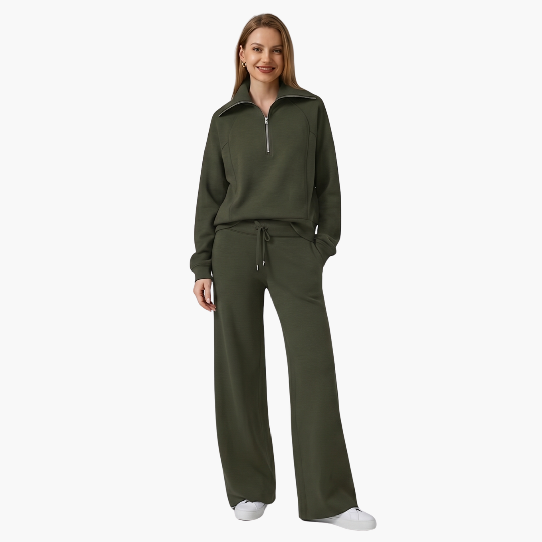 Daphne | Women's Wide Leg Lounge Set with Half Zip