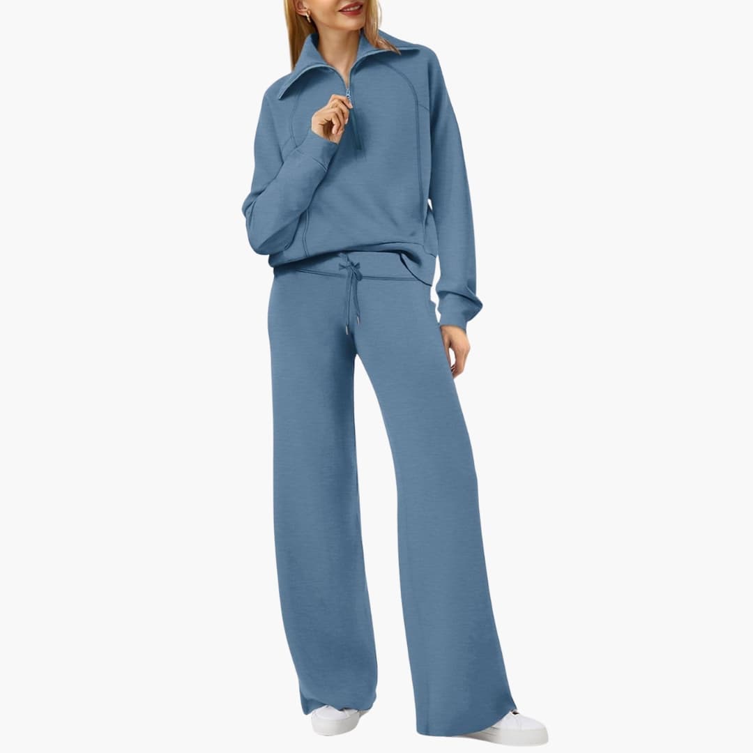 Daphne | Women's Wide Leg Lounge Set with Half Zip