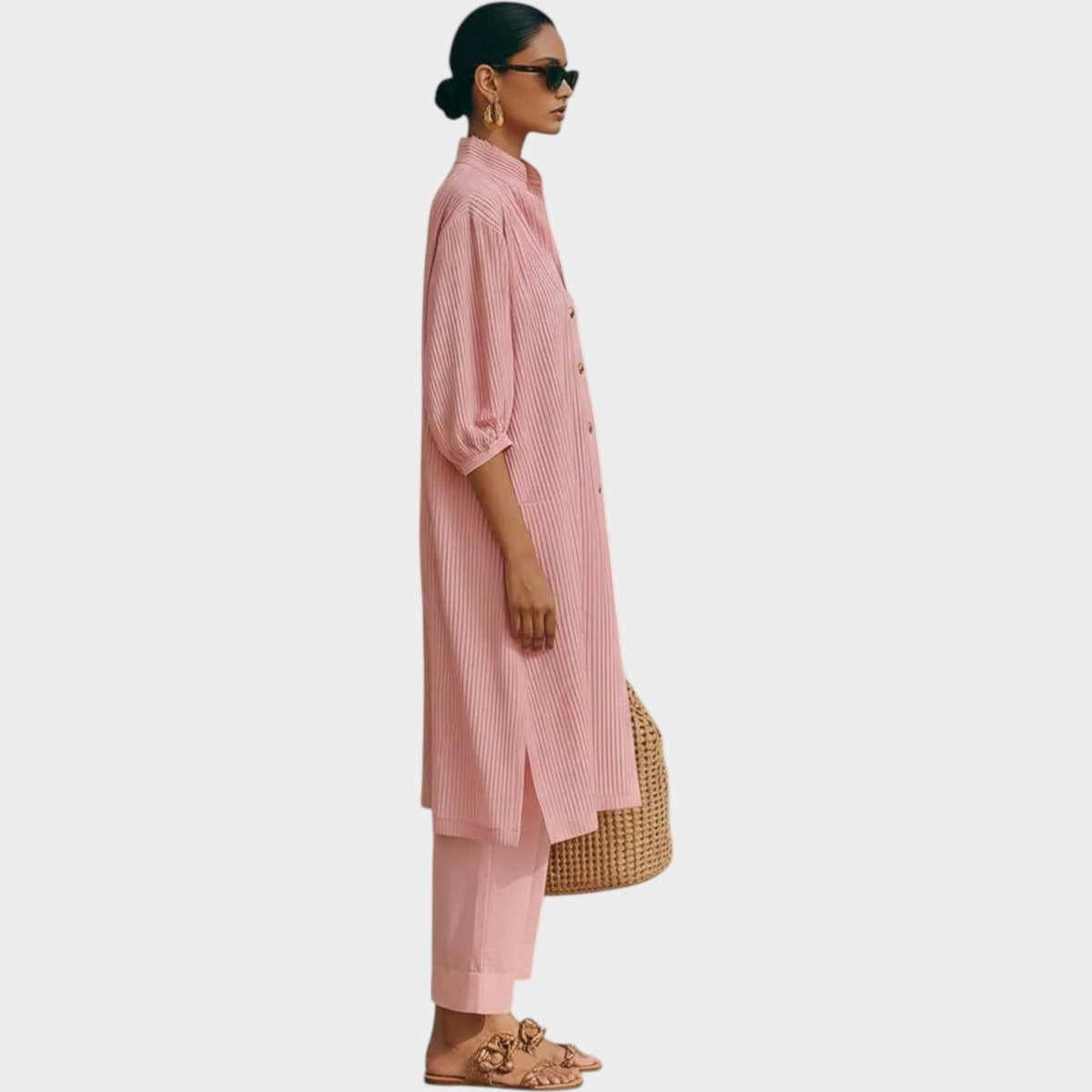 Women's Matching Set Linen Button‑Down and Wide‑Leg Pants Set
