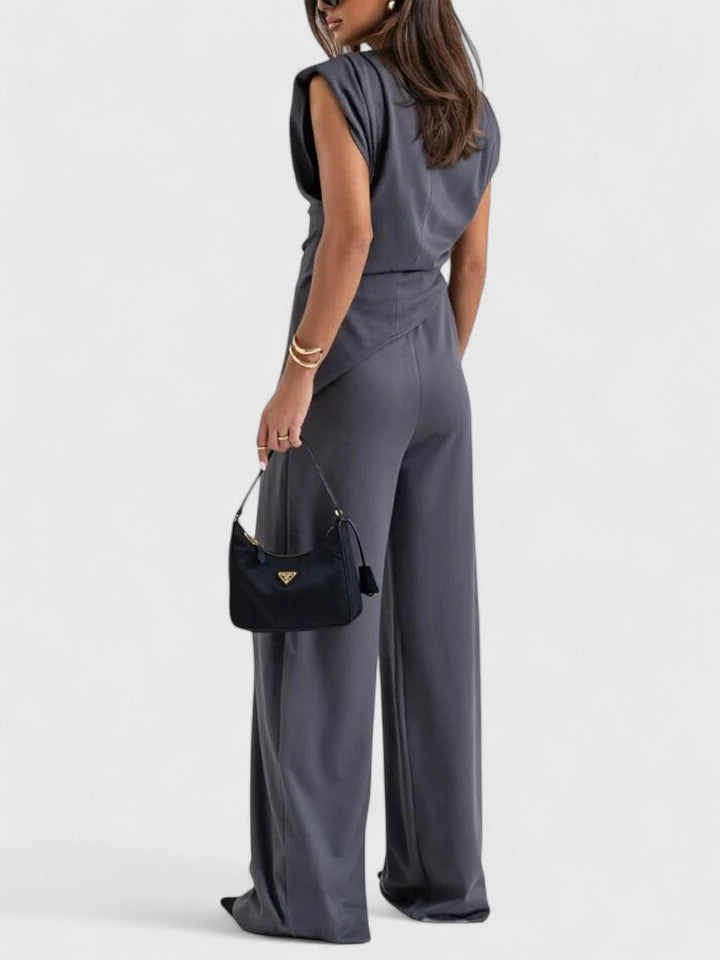 Laiza | Women's Elegant Draped Two-Piece Set with Wide Leg Pants for Special Occasions