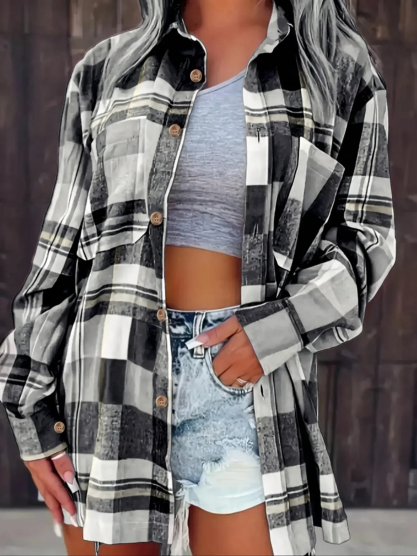 Harper | Women's Oversized Plaid Flannel Shirt with Button Closure
