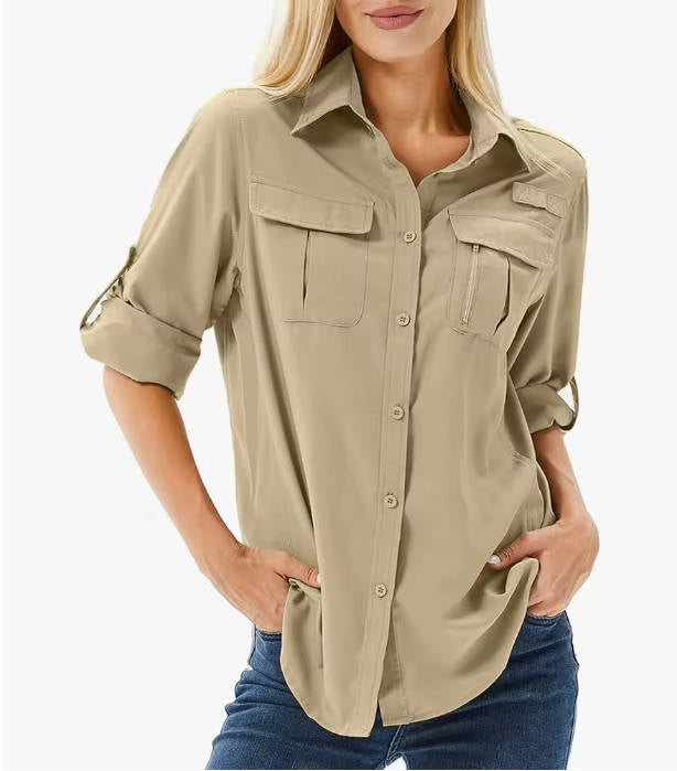 Trek Women's UPF 50 Long Sleeve Roll-Up Safari Hiking Shirt