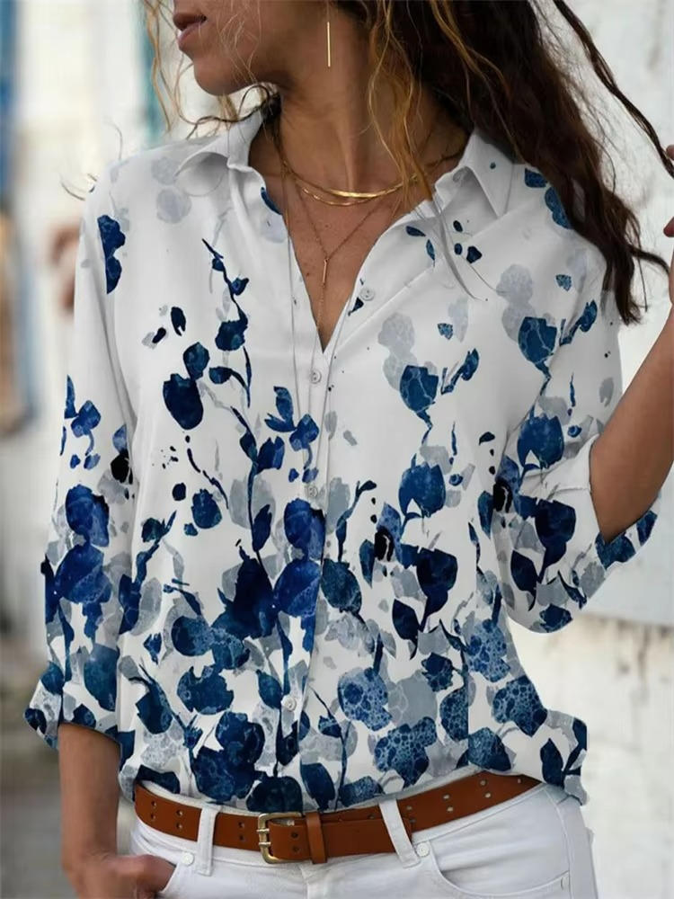 Petra | Women's Long Sleeve Button-Up Shirt with Geometric Print