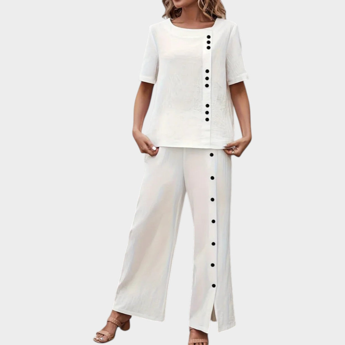 Women's Button Accent Two-Piece Set