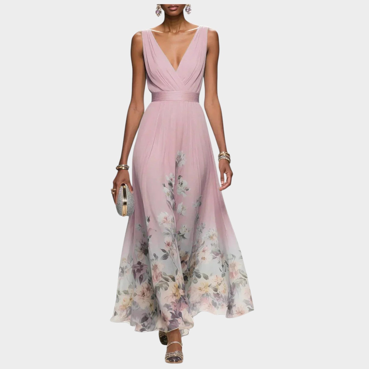 V Neck Floral Wedding Guest Maxi Dress