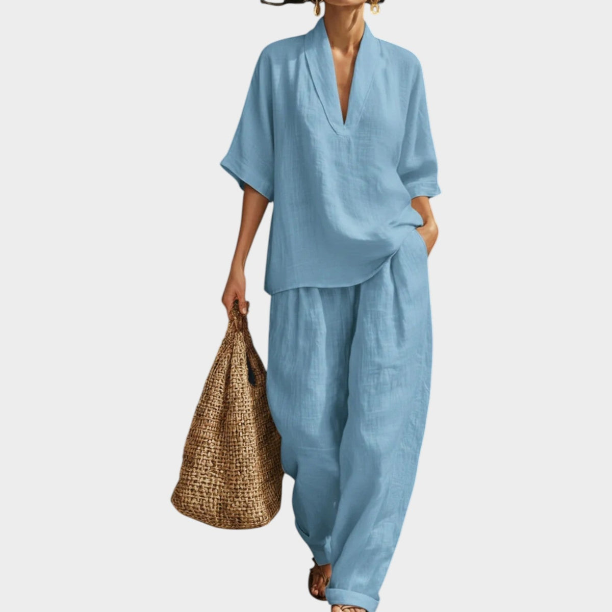 Women's Linen Two-Piece Set Flowy Top & Wide Leg Pants
